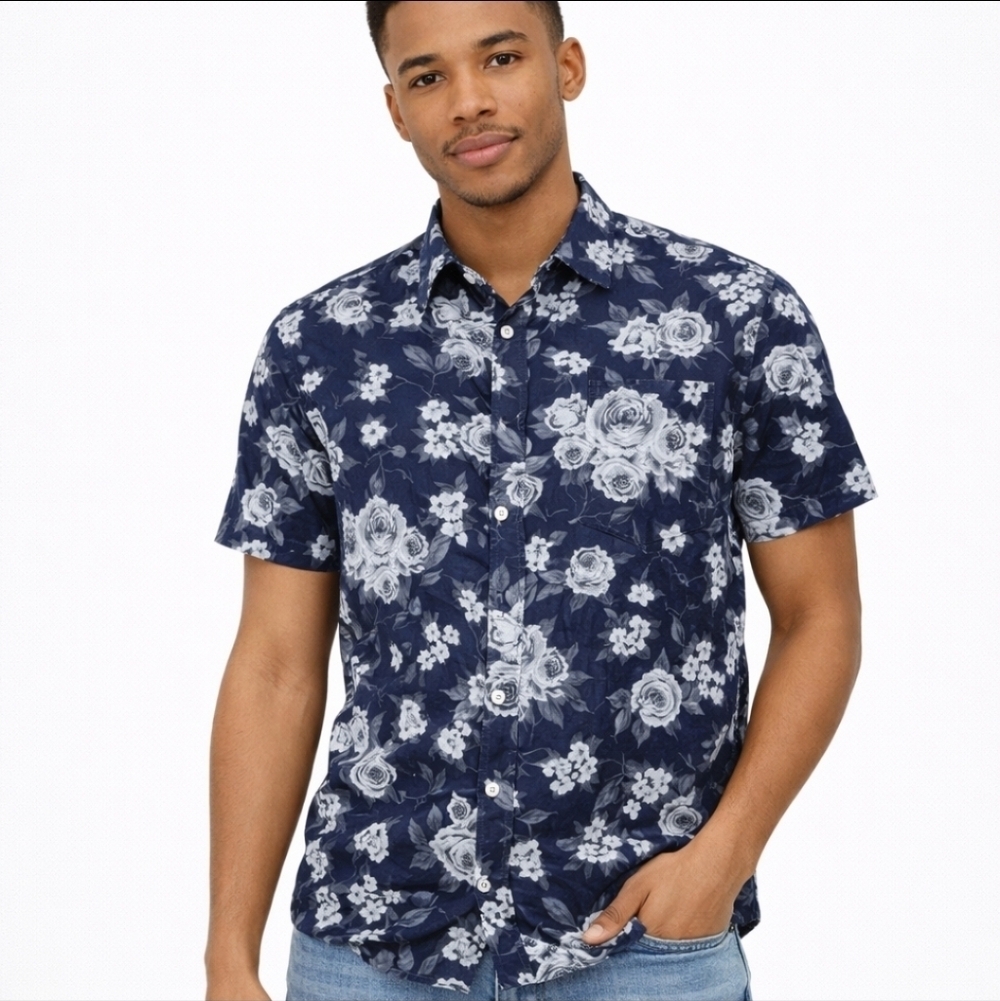 Free Planet Floral Short Sleeve Button Up Shirt Men’s Size L EUC